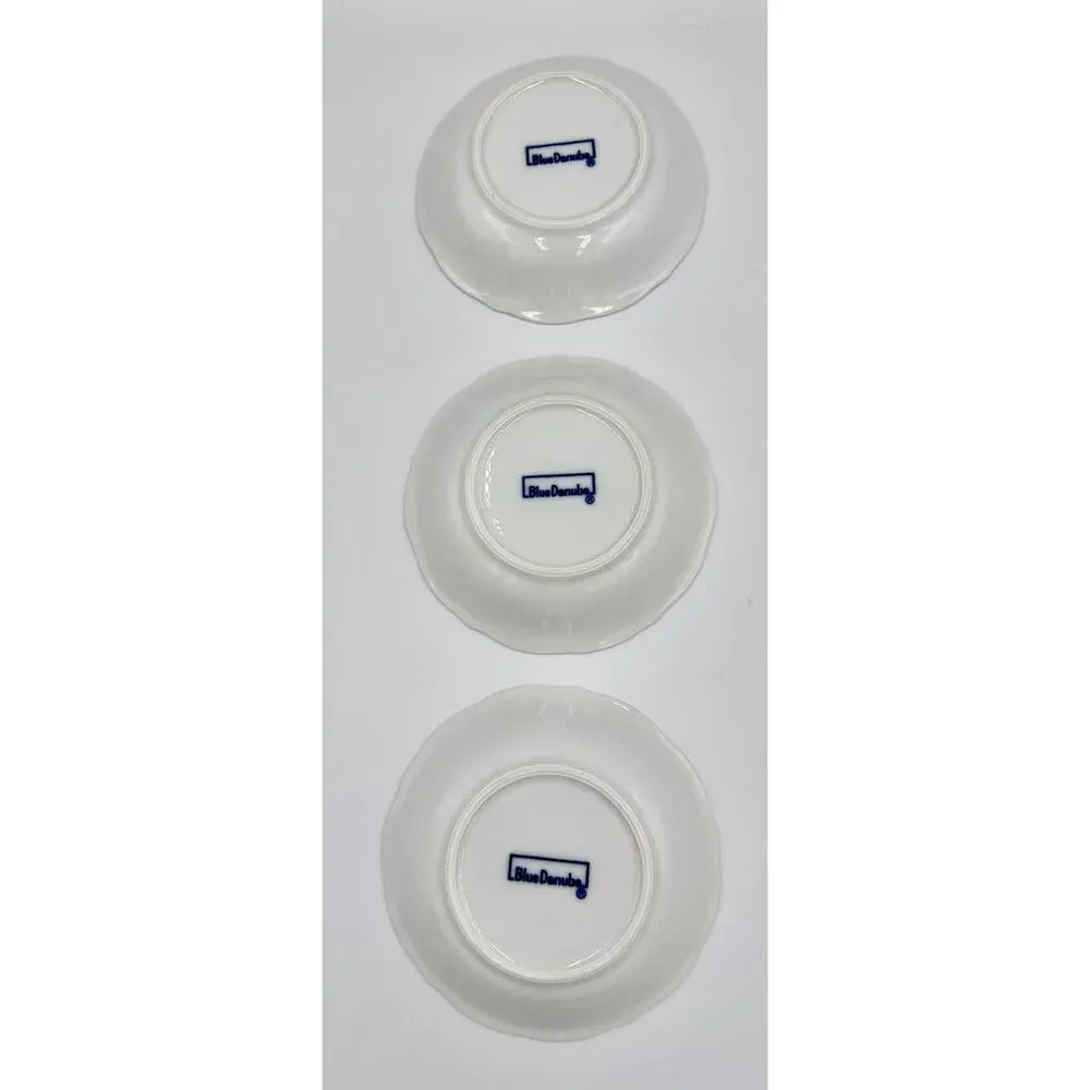 Danube Blue Onion Blue & White 3pc Fruit Dessert Sauce Bowl Set